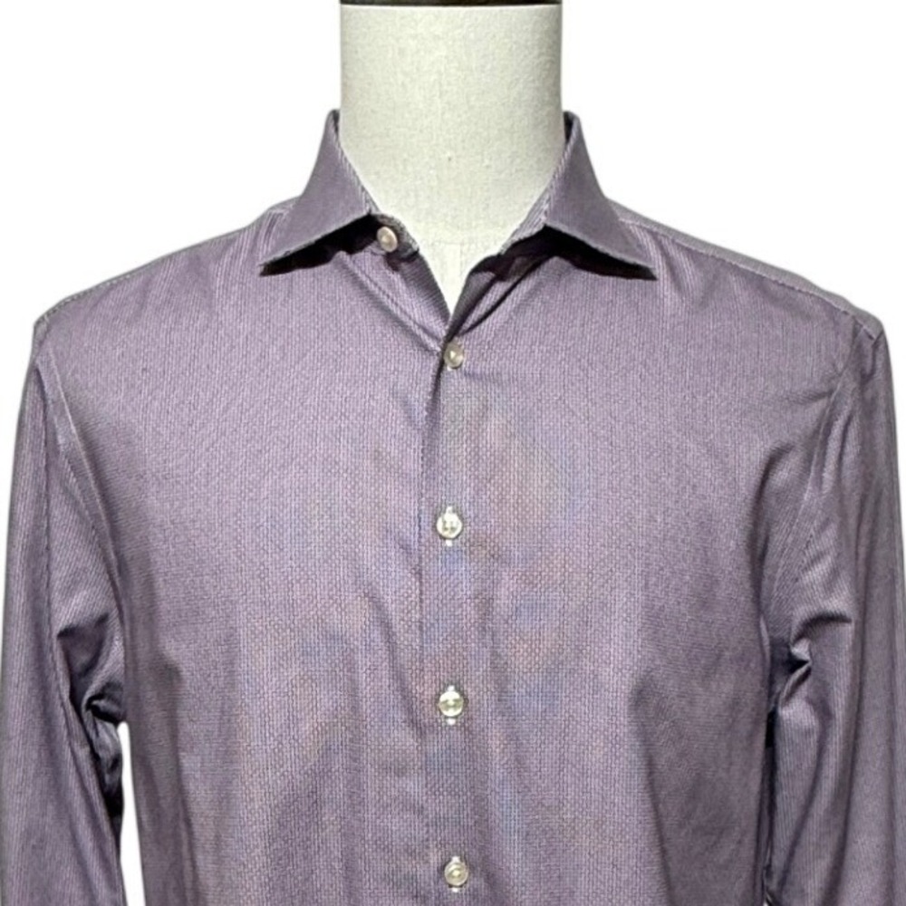 Charles Tyrwhitt Dress Shirt Mens 16.5 Purple‎ White Geometric Super Slim Fit